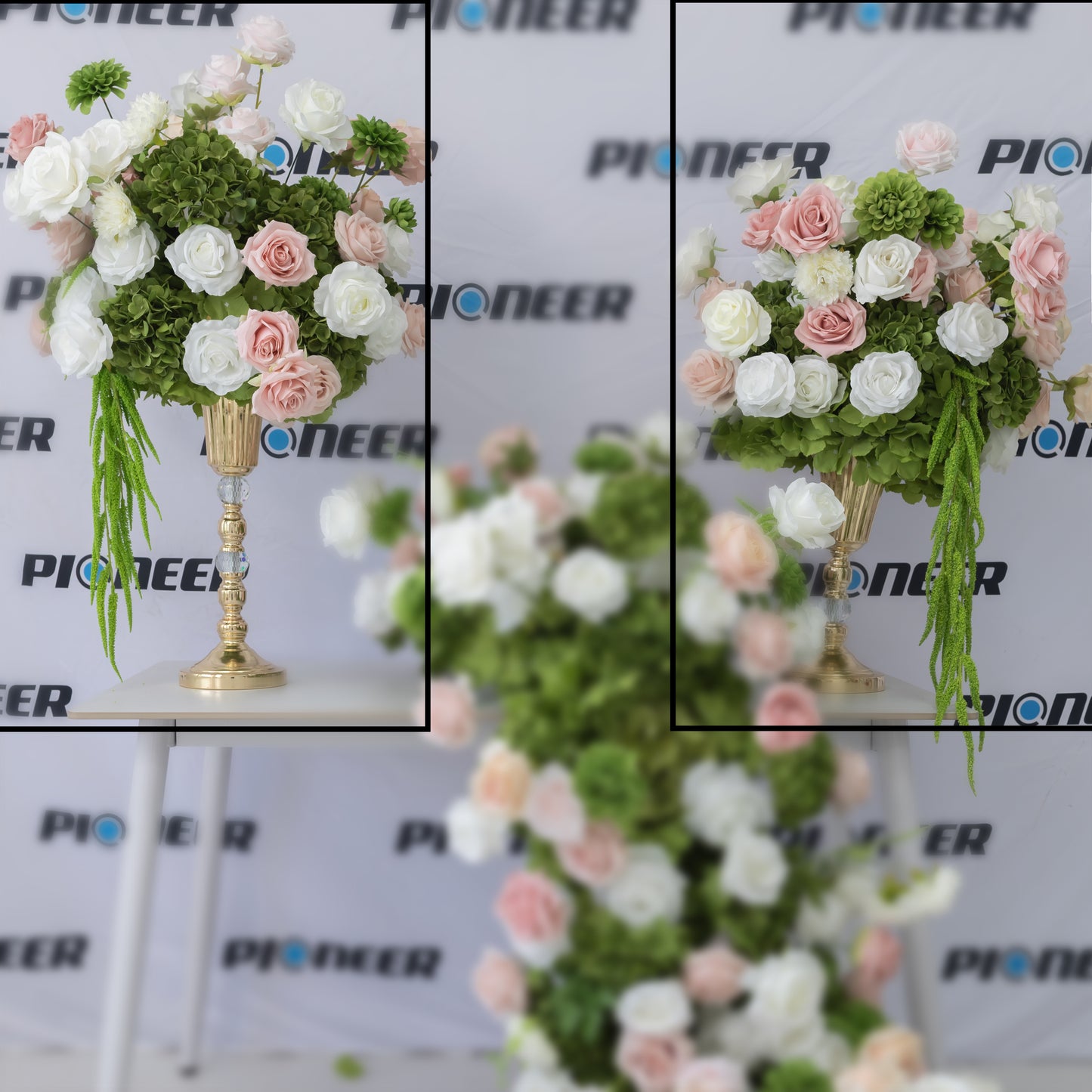 Blush Rose & Green Hydrangea Floral Centerpiece