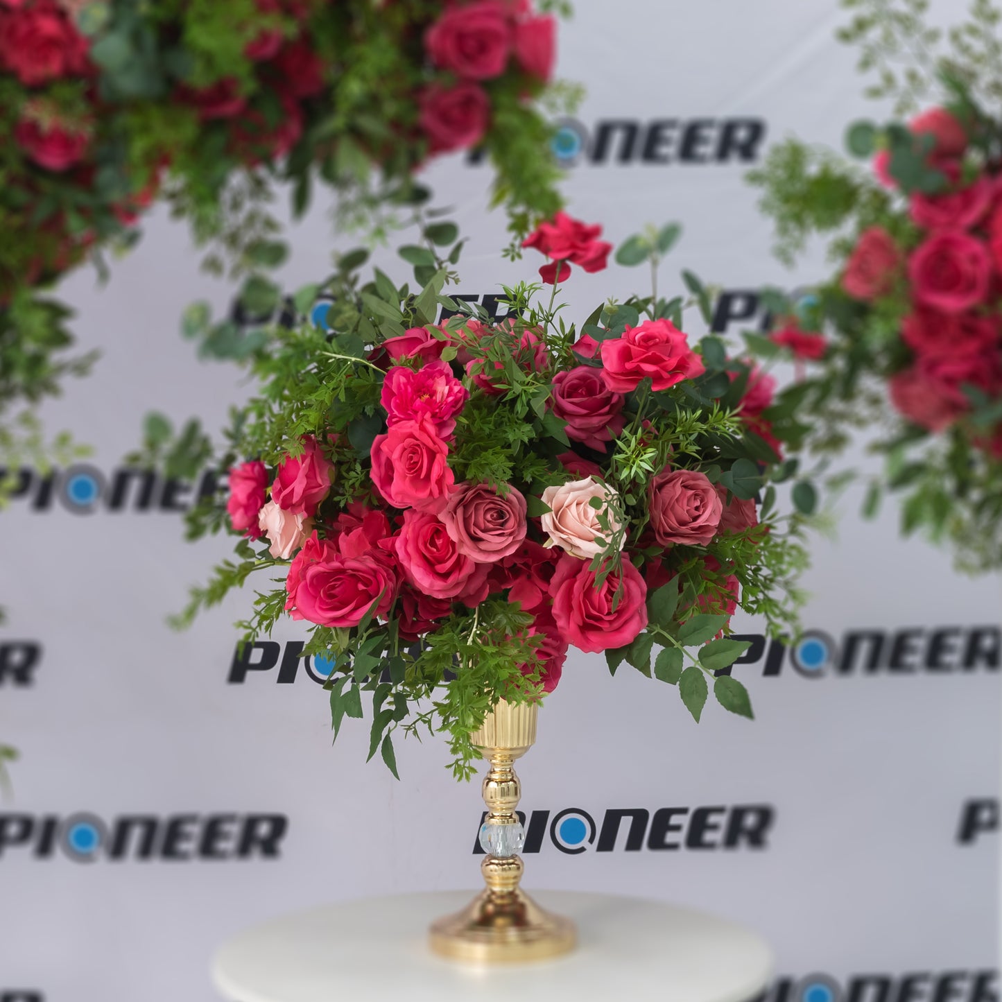 Romantic Pink Fuchsia Rose Floral Centerpiece