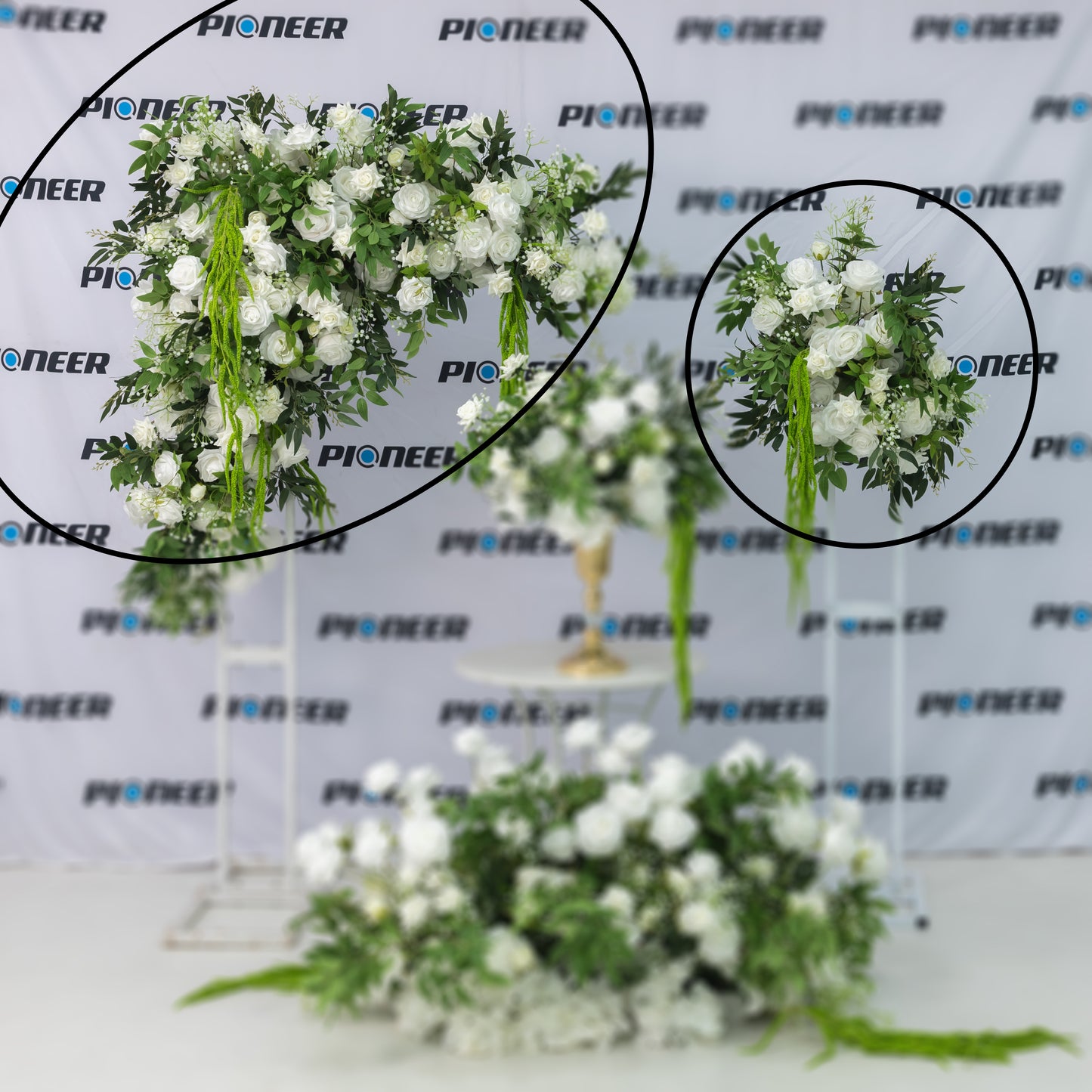White Rose, Blooms & Layered Foliage Hanging Backdrop