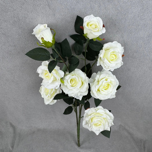 Ivory Silk Classic Rose Branch - 8 Heads RosesHQ.com