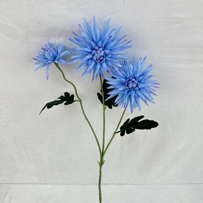 Blue Silk Flame Chrysanthemum Spray - 3 Heads
