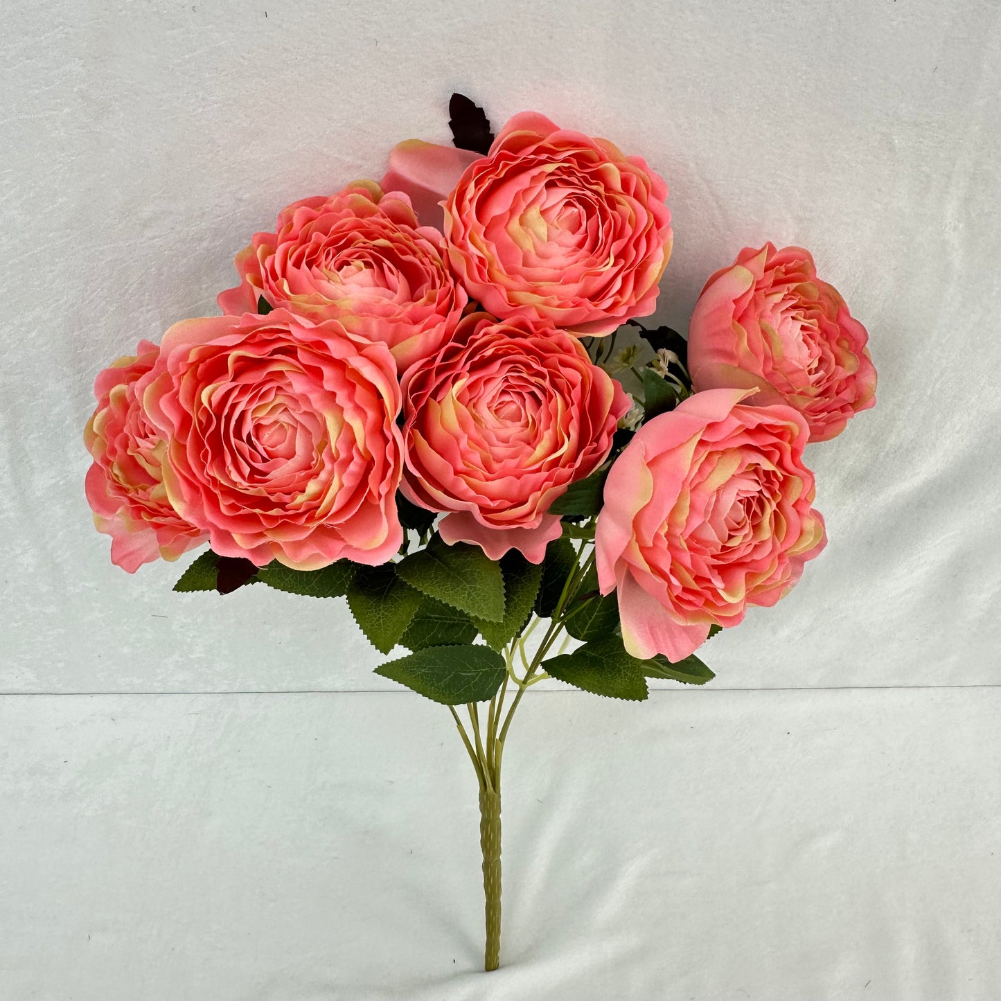 Pink Silk Wrapped Rose Bush - 7 Heads