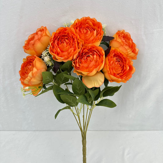 Orange Silk Wrapped Rose Bush - 7 Heads