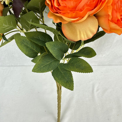 Orange Silk Wrapped Rose Bush - 7 Heads
