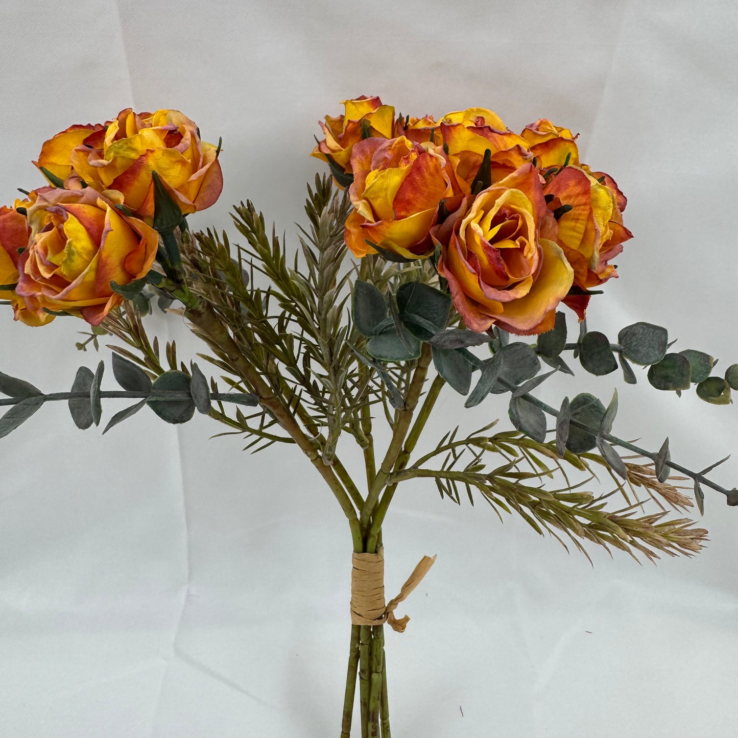 Orange Silk Burnt Edge Rose Bud Bush - 20 Heads