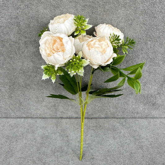 Ivory Silk Round Peony Bush - 5 Heads