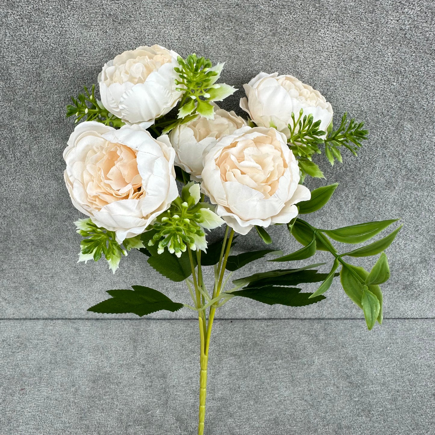 Ivory Silk Round Peony Bush - 5 Heads