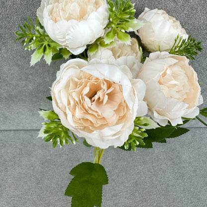 Ivory Silk Round Peony Bush - 5 Heads