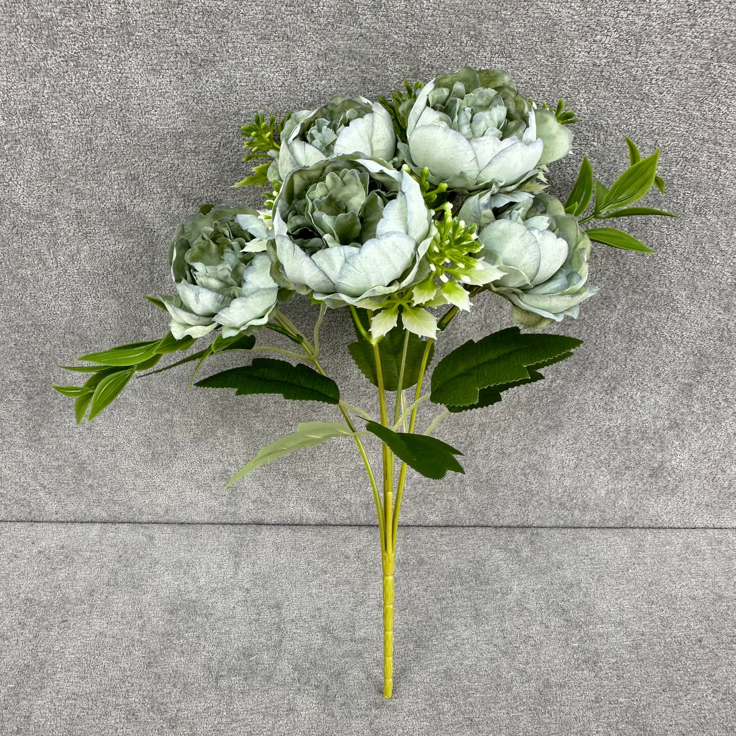 Green Silk Round Peony Bush - 5 Heads
