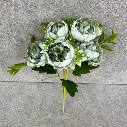 Green Silk Round Peony Bush - 5 Heads