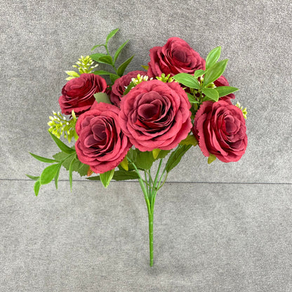 Red Silk Rose Bush - 7 Heads