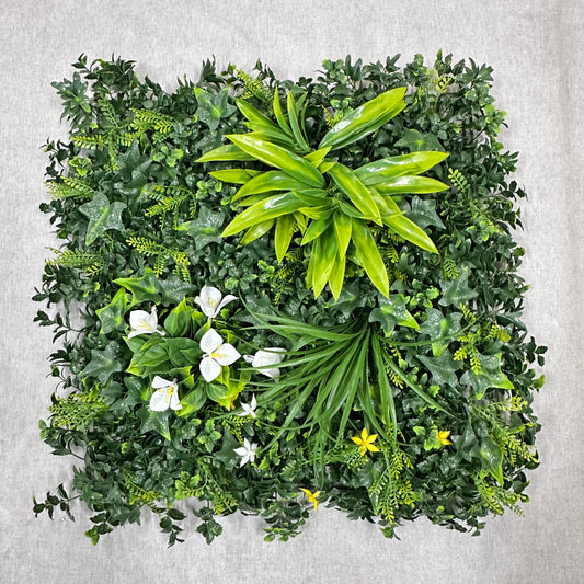 Artificial Mixed Leaf Grass Wall Panel Green 50x50cm
