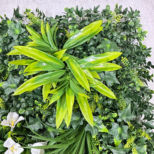 Artificial Mixed Leaf Grass Wall Panel Green 50x50cm