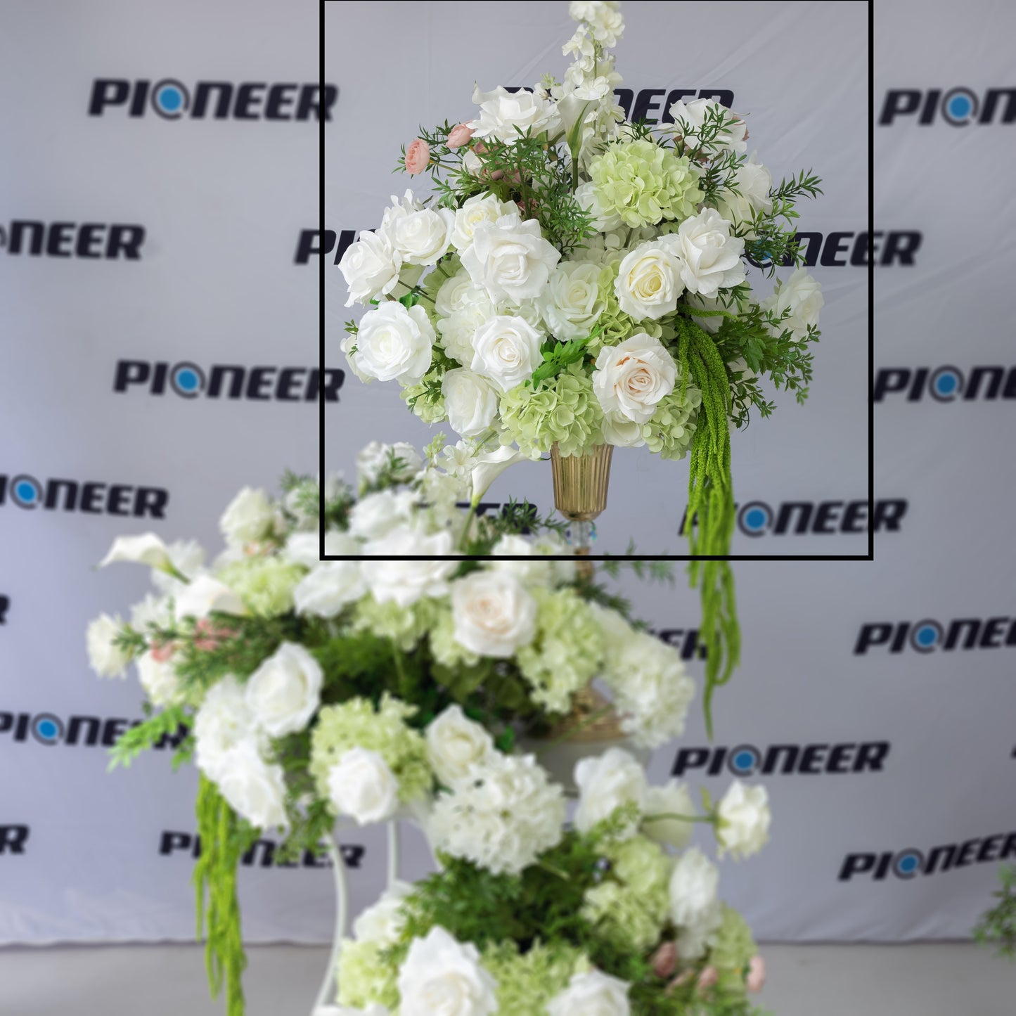 Premium White Rose and Hydrangea Floral Centerpiece