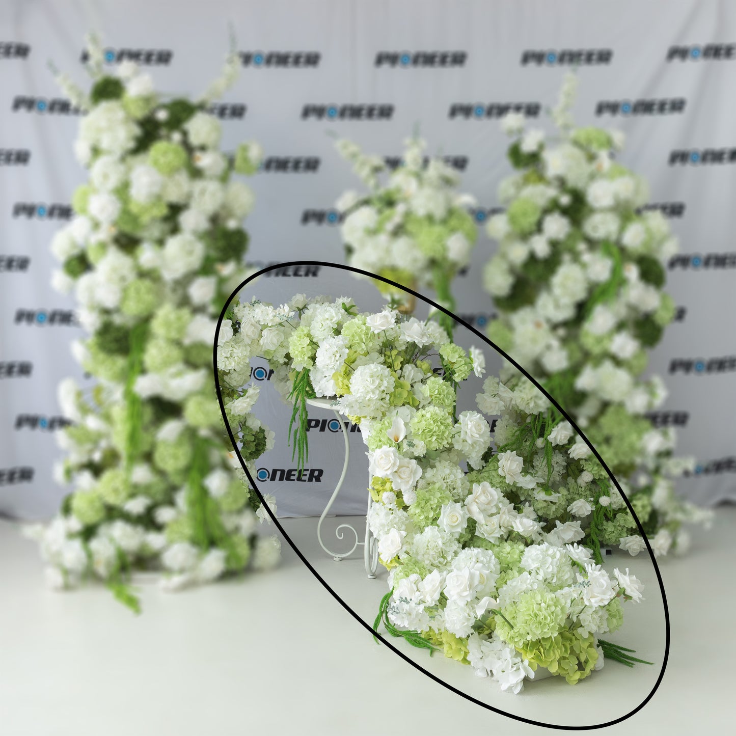 White & Green Hydrangea Floral Runner
