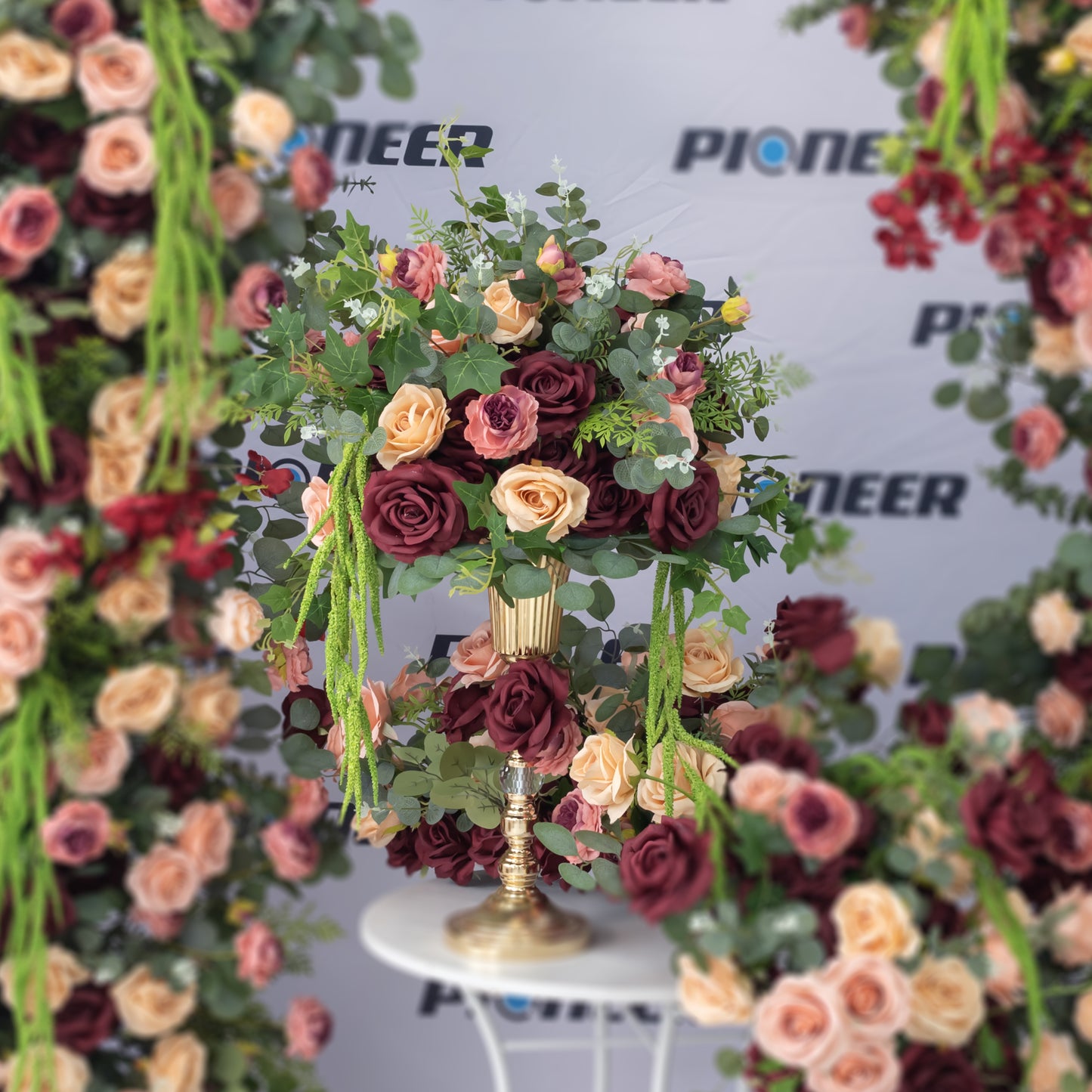 Burgundy & Blush Rose Floral Centerpiece Display