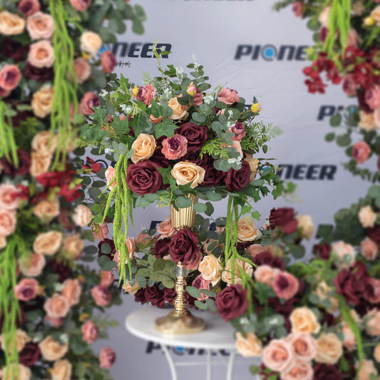 Burgundy & Blush Rose Floral Centerpiece Display Roses HQ